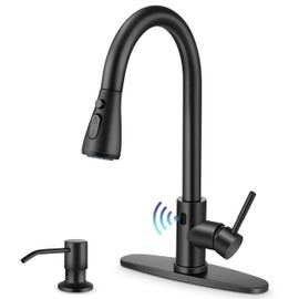 Touchless Kitchen Sink Faucet with Pull Down Sprayer, Herogo Matte Black Stainless Steel Motion Sensor Faucet with Soap Dispenser, Single Handle Smart Activated Kitchen Tap for Farmhouse RV Sink