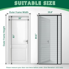 Side Opening Screen Door Mesh, Fit Door Size 38 x 83 Reveisible Left Right Magnetic Screen Door With Strong Magnets, Self Closing Door Screen Magnetic Closure Heavy Duty For Pet Kid Keep Bugs Out Gray