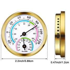 Weewooday 3 Pcs Indoor Outdoor Thermometer 2 in 1 Mini Home Temperature Humidity Hygrometer Monitor Gauge for Home Offices Wall(Gold)