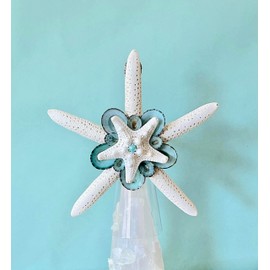 Starfish Christmas Tree Topper with Blue Green Limpet Shells - real starfish and shells