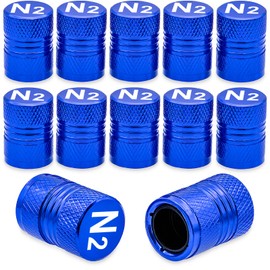 MEAJOO 12PCS N2 Nitrogen Logo Tire Valve Stem Caps, Premium Alloy Stem Covers, with Plastic Liner Corrosion Resistant Leak-Proof, Universal for Cars, SUVs, Bikes, Trucks and Motorcycles (Blue)