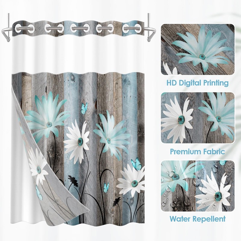 Nesphy No Hook Rustic Farmhouse Shower Curtain with Snap in