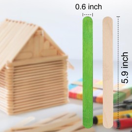 OWLKELA-300 Pieces Jumbo 150mm Lollipop Sticks, Wood Craft Sticks, Lolly Sticks for Home and School Crafts, Popsicle Sticks, Ideal for Arts and Handwork, Classroom Art Supplies Wood&Multicolour