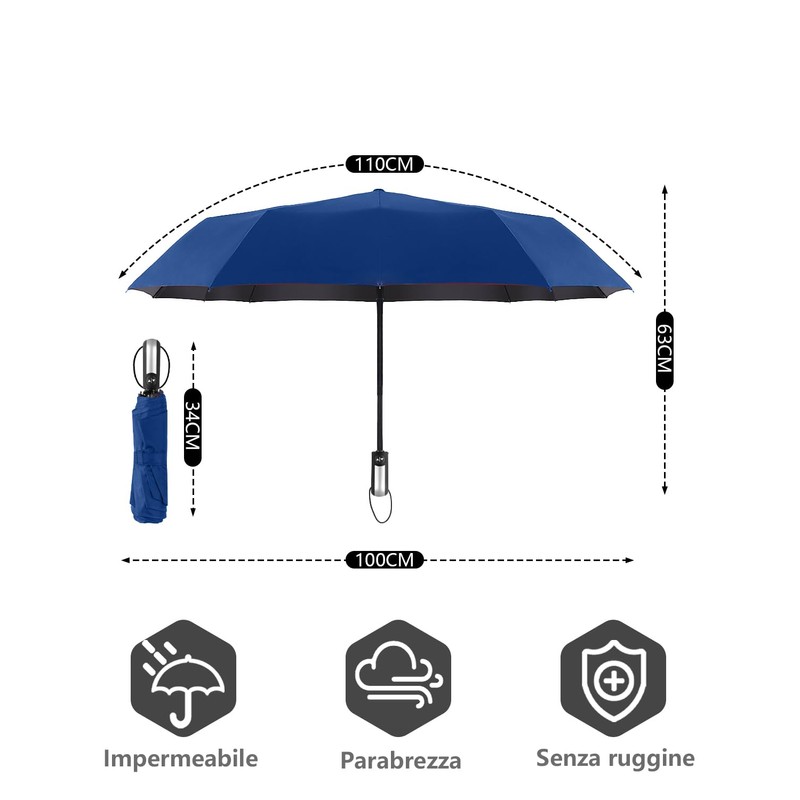 HW CASA Windproof Folding Umbrella with 10 Bones Auto Open