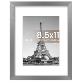 upsimples 8.5 By 11 Picture Frame, Display Pictures 6x8 with Mat or 8.5 x 11 Without, Wall Hanging Photo Frames, Metallic Gray, 1 Pack