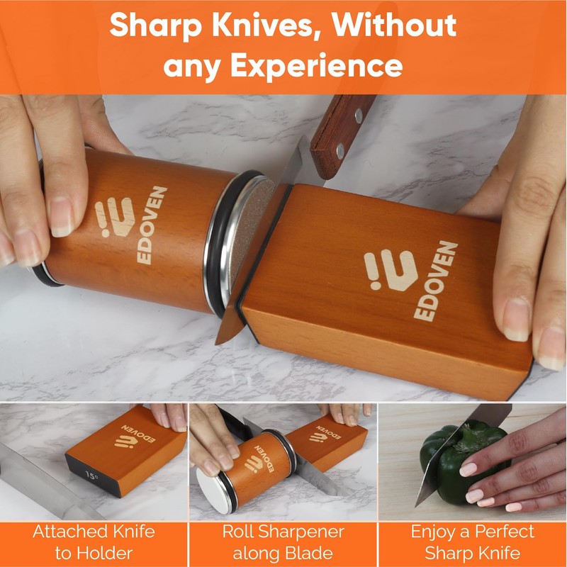Rolling Knife Sharpener Kit - Beech Wood Magnetic Rolling Sharpener