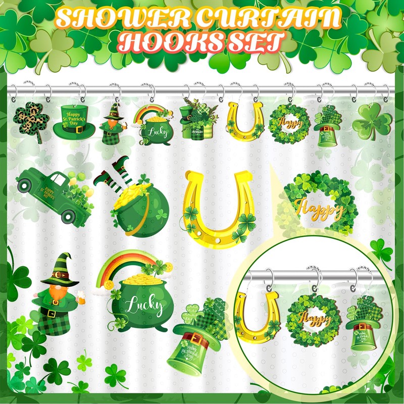 Barydat Set of 24 St. Patrick's Day Wood Shower Curtain