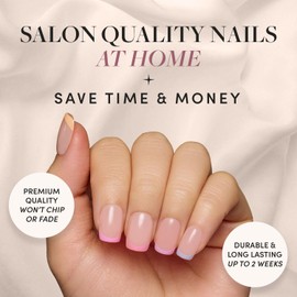 Glamnetic Press On Nails - Macarons | Short Squoval Fake Nails with Multicolored Pastel French Tips and Glossy Finish, Salon Quality | 15 Sizes - 30 Nail Kit with Glue