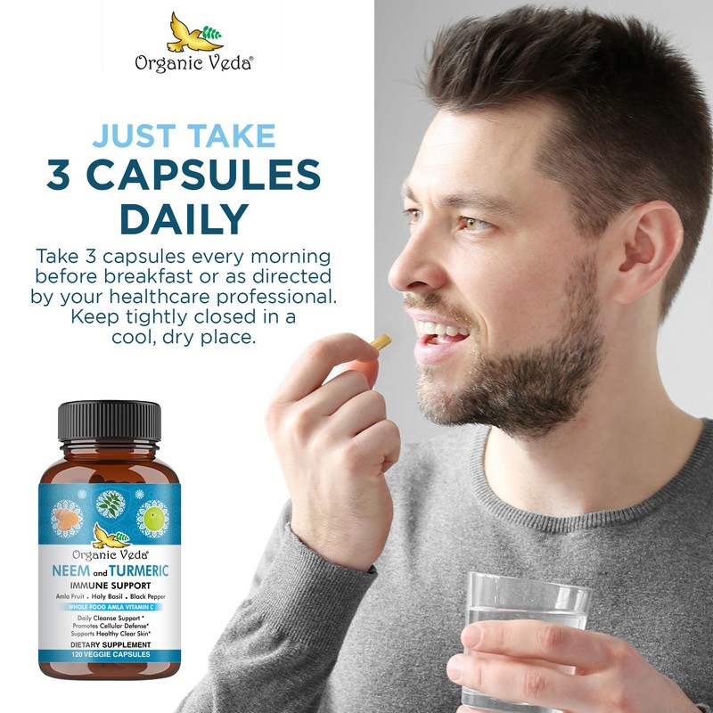 Organic Veda Neem & Turmeric Capsules with Amla Fruit, Tulsi,