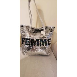 Unbranded Femme Rainbow Metallic & Silver Reversible Sequins Tote Bag