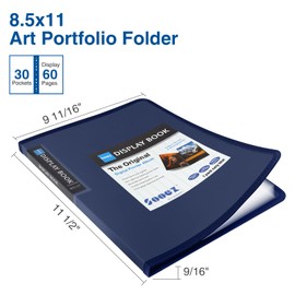 Sooez 30-Pocket Binder with Plastic Sleeves 8.5x11" (Navy Blue), Heavy Duty Art Portfolio Folder with Clear Sheet Protectors, Display 60 Pages, Presentation Book for Artwork, Document Organizer Binder
