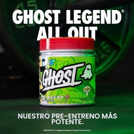 GHOST Legend All Out V2 Pre-Workout Powder, Warheads Sour Green Apple - 20 Porciones - Suplemento pre-entrenamiento para hombres y mujeres - Energía y