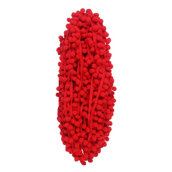 YYCRAFT 10 Yards Ball Fringe 1" Wide Pom Pom Trim Ribbon Sewing(Pom Size 15mm, Red)