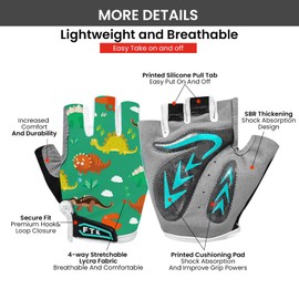 Kids Cycling Gloves Half Finger Gel Padded Non-Slip Breathable, Junior Glove Girls Boys Fingerless Adjustable for Mountain Bike Running Riding Sport Outdoor Biking (Green, Small)