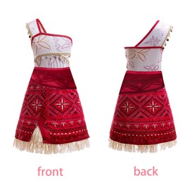 hewtwerck Moana Costume for Girls Adventure Outfit Ocean Princess Birthday Party Dress Up with Accessories (White Red, 9Years-10Years)