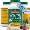 Organic Black Red Yellow Maca Root Capsules 150 Pills for