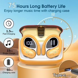 STECEi Wireless Earbuds, 75H Bluetooth 5.4 Headphones Sport with 4 ENC Noise Cancelling Mic, HiFi Stereo Wireless Earphones with Earhooks, IP7 Waterproof Ear Buds for Sport/Running/Gym, Yellow