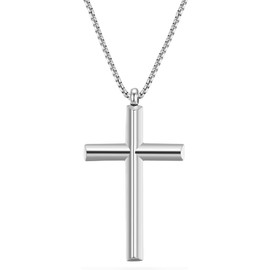 day.berlin Men's Cross Necklace in Silver, Necklace 60 cm Long with Cross Pendant, Sturdy Venetian Chain Made of 316L Stainless Steel, Silver-Plated for Men, Nickel-Free and Waterproof, Stainless