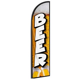 Beer Feather Flag Banner - 11.5x2.5 Ft Advertising Swooper Flag for Outdoor Business and Events Promotion - Beer Signs Windless Full Sleeve Banner for Restaurants, Diners, Markets