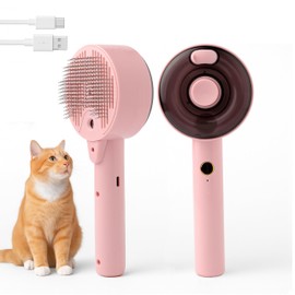 jujingcw Cat Brush with Steam for Shedding & Grooming – Self Cleaning Deshedding Comb with Dual Mist Spray, Blue Light & 140° Curved Bristles – For Long-Haired Cats & Small Dogs