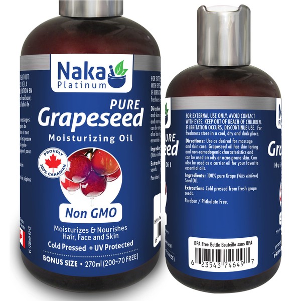 270ml (9oz) Pure GRAPESEED Oil, Cold Pressed + UV Protected,