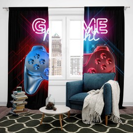 Feelyou Boys Gaming Curtains Gamer Curtain for Teens Kids Men Black Modern Video Game Controller Window Treatments Cool Blue Red Action Buttons Window Drapes Room Decor (2 Panels, 42 x 63 Inch)