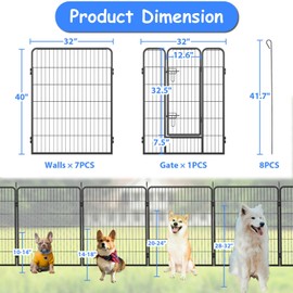 Donext 40 Inch Height Dog Playpen for Large Dogs, Foldable Metal Exercise Pen Indoor Outdoor Pet Fence, Portable Welded Iron Wire Puppy Pen(8 Panels)