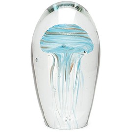 Dynasty Gallery Large Glow in the Dark Glass Jellyfish, Blue Ribbons