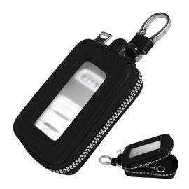 Hbxdeco Car Key Case, Leather Zipper Car Key Fob Holder Bag, Vehicle Smart Keys Protector, Universal Keychain Accessories (Black, Single Layer)