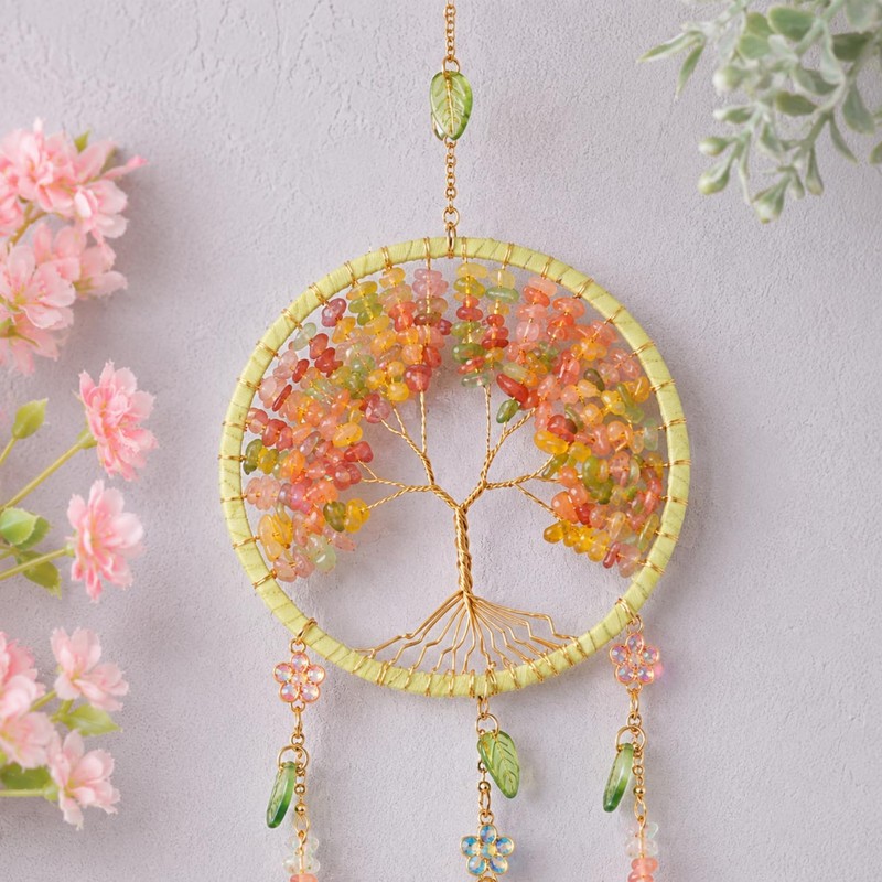 Tree of Life Crystal Suncatcher with Rose Quartz, Crystal Decor