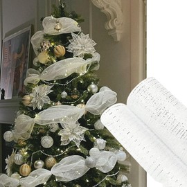 Christmas Tree Ornament, Ribbon, Christmas Ribbon, Ornament, Suitable for Outdoor Christmas Tree, Bedroom, Outdoor, Wedding, Party, Garden, Birthday, Bar, Silver
