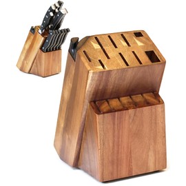Coninx Universal Knife Block with Built-In Sharpener – 15-Slot Acacia Wood Knife Organizer Stand for Kitchen Counter – Non-Slip Holder Fits Chef, Bread, Steak Knives & Scissors