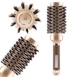 Qaestuan Round Brush, Round Antistatic Ceramic Brush, Round Brush for Blow-Drying, Large with Boar Bristles, Brush for Curls, Styling Brush, Frizz-free Blowouts for Styling, Curls, Blow-Drying (45 mm)