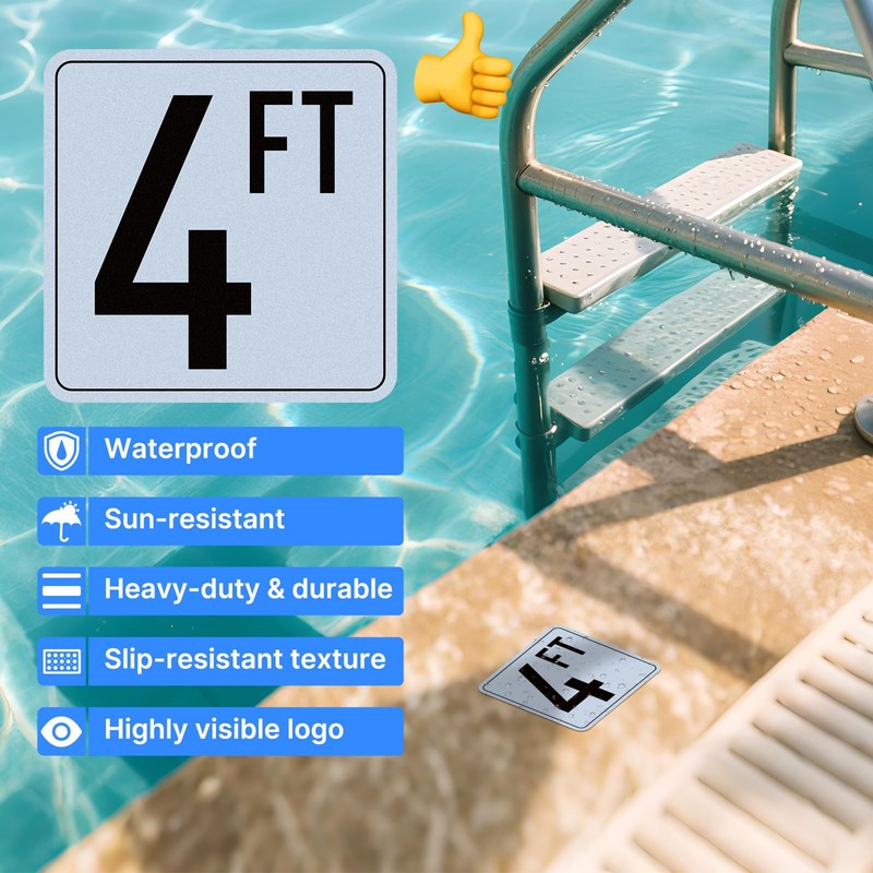 OCQOTAT 4FT Pool Depth Markers, 6x6 Inch Professional Grade Vinyl