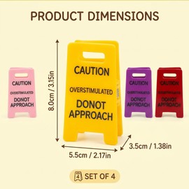 4 PCS Caution Overstimulated Hair Clip, Funny Hair Clips for Women, Overstimulated Hair Accessories for Daily Use, Yellow Pink Purple Red Colors, 8x5x3 cm Hair Clips for Women