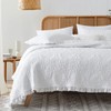 HORIMOTE HOME White Ruffled Quilt Twin Size, Stone-Washed Microfiber Lightweight