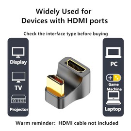 SHANFEILU U Shape HDMI 2.1 Adapter Male to Female Standard HDMI Type A Adapter UHD 3D 8K@60Hz 180 Degree Down Angle for Laptop Projector TV PC