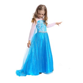FUNPARTY Princess Costume Dress Up for Little Girls Age of 3-12 Years (Blue-（No accessories）, 7-8Years)