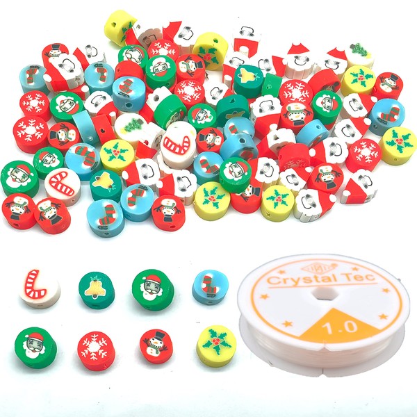 MKISHINE 100 Christmas Beads, Polymer Clay Beads with Wire, Santa