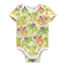 vvfelixl Baby Girl Onepiece Clothes Cartoon Dragons Baby Bodysuits Short Sleeve For Infant Boys 3-6 Months