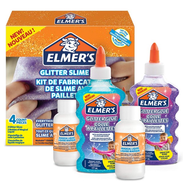 Elmer’s Glitter Slime Kit | with Purple & Blue Glitter Glue plus 2 Bottles of Magical Liquid Slime Activator | 4 Count