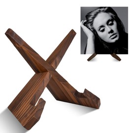 Now Playing Vinyl Record Stand - Handcrafted Solid Wood Display Holder 1-Second Assembly Retro Record Player Stand Turntable Accessories for Collectors Music Lovers Rustic Brown