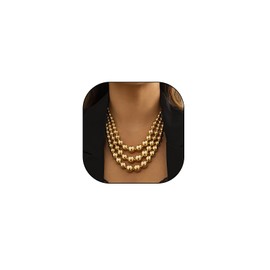Punk Layered Beads Collar Choker Necklace for Women Chunky Stacking Bead Ball Necklace Hip Hop Statement Necklace Wedding Jewelry Accessories (Gold)