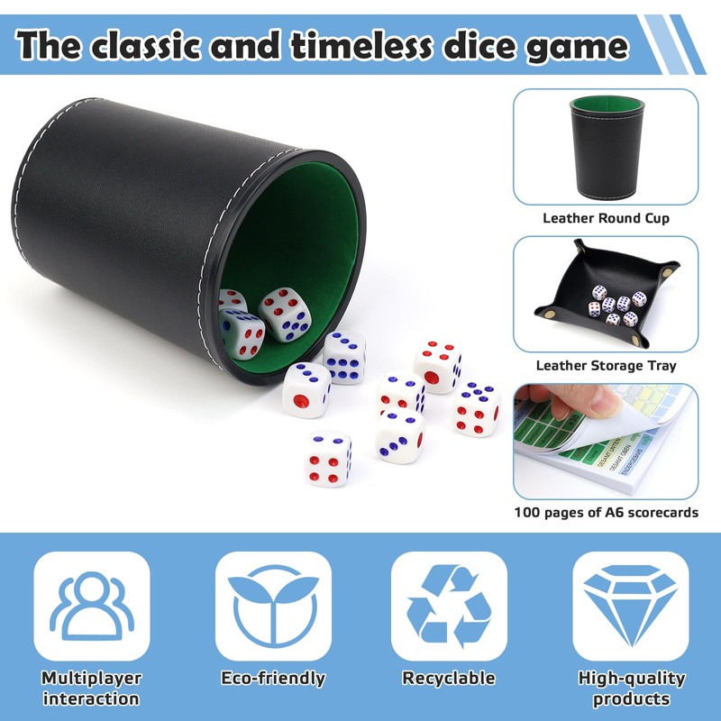 BHHTBB Kniffel Cup Set, Dice Cup Leather with 10 Dice