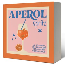 LUKIPOM Aperol Spritz Cocktail Wooden Box Signs, Aperol Spritz Gifts, Cocktail Lovers Gifts, Bar Cat Decor,Trendy Pink and Orange Bar Wooden Signs for Home Kitchen Desk Shelf Table Decor,5x5 Inch