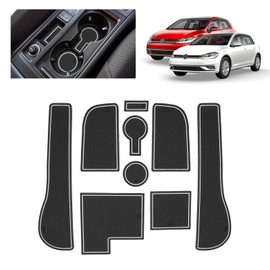 BSTW Car anti-slip mats for VW Golf 7 7.5 (2013-2019), faithful rubber mat for centre console, cup holder and door holders, suitable for VW Golf 7 GTD GTI GTE R (white)