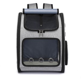 Critter Sitters Grey Pet Backpack for Small Dogs, Cats with Scratch Resistant Breathable Mesh Windows, Airline Carry-On Approved, Safety Leash, Pockets, Durable Transporation for Animals