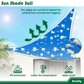 Goleray 9'x9'x9' Waterproof Sun Shade Sail Triangle Shade Canopy Cloth Tarp Patio Cover Awnings Shelter for Outdoor Garden Backyard Deck, Sky Cloud