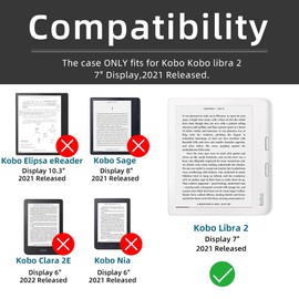 Case for 7” Kobo Libra 2 Only - Ultra Slim PU Leather Smart Cover with Auto Sleep and Wake, Premium Protective Case with Hand Strap for Kobo Libra 2 (Black)