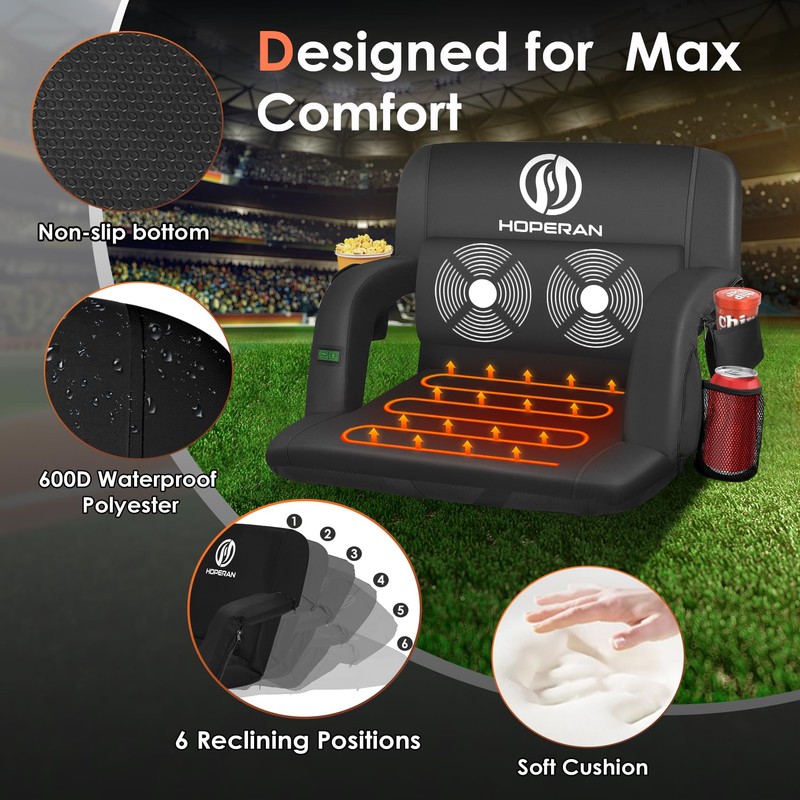 HOPERAN 25" Massage Heated Stadium Seats for Bleachers with Back
